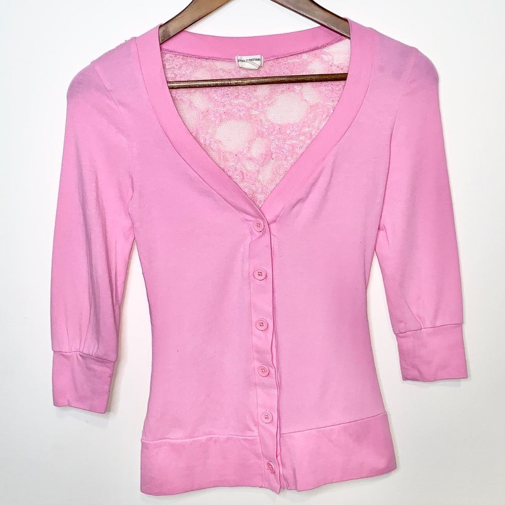 Pink lace V-Neck Cardigan